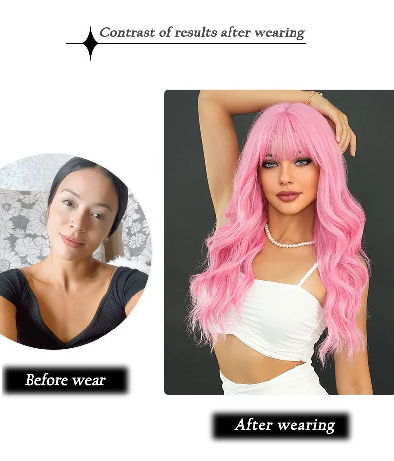 Long Curly Pink Red Synthetic Wig Middle Part Of The Natural Lolita Wig For Women's Daily Cosplay Heat Resistant Big Wave Wig