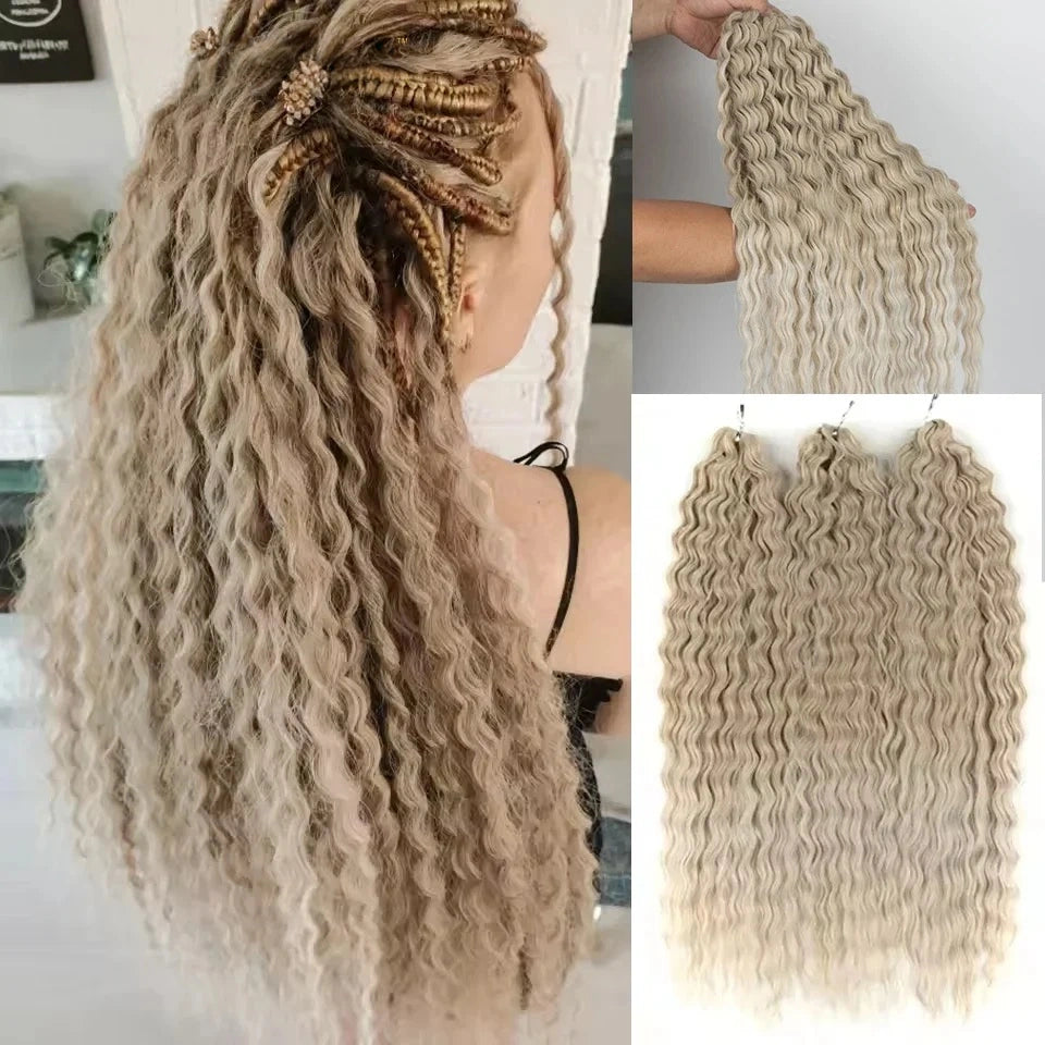 22 Inch Ombre Blonde Rainbow Water Wave Crochet Hair – 300g Synthetic Curly Braiding Extensions