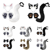 Kemonomimi Fox Ears & Plush Tail with Paw Gloves – Cute Halloween Cosplay Accessories