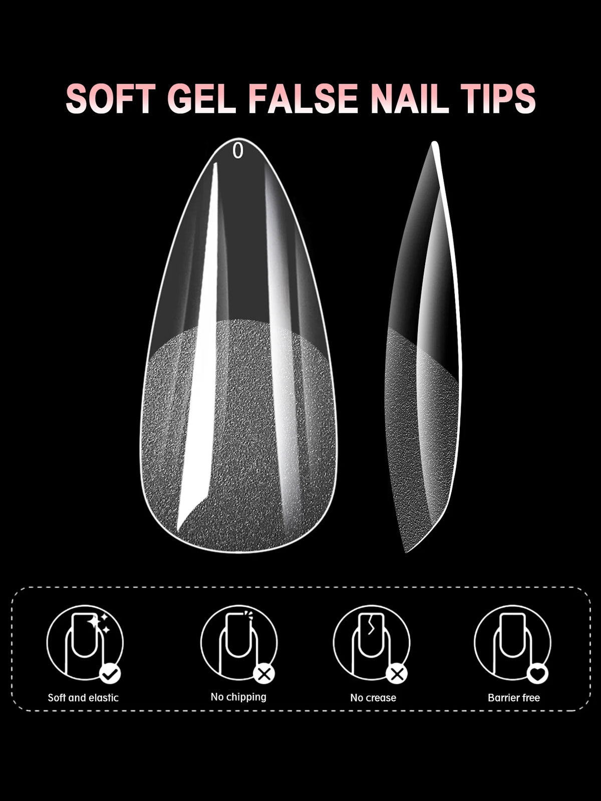 600PCS Short Almond Soft Gel Nail Tips Full Cover – Press On False Nail Tips for Acrylic Nails