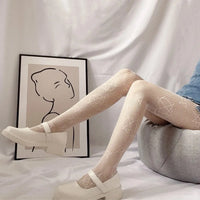 Japanese Lolita Retro Floral Rattan White Hosiery Hot Tights Classic Lolita Hollowed Out Lace Mesh Stockings Bottomed Pantyhose