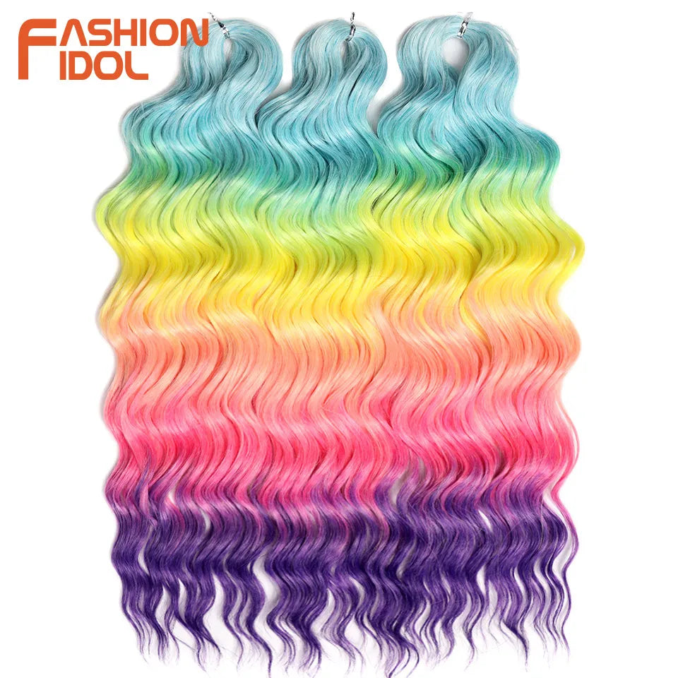 24 Inch Synthetic Hair Water Wave Braiding Hair Extensions Ombre Blonde Deep Wave Afro Curl Twist Crochet Hair for Women