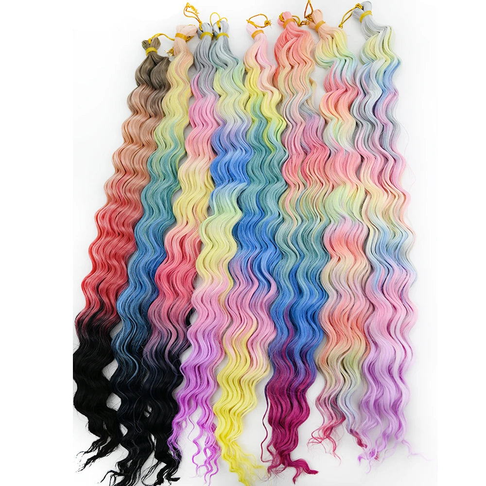 24 Inch Colored Deep Wave Crochet Hair – Synthetic Water Wave Braiding Extensions