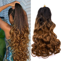 Ombre French curl braiding hair with long boho box braids ponytail and loose curly ends, crochet hair extensions