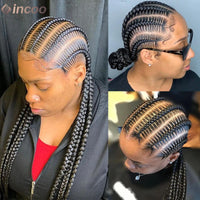 20" Short Synthetic Full Lace Wig Cornrows Braided Wigs For Black Women Lace Frontal Wig Jumbo Box Braids Wig