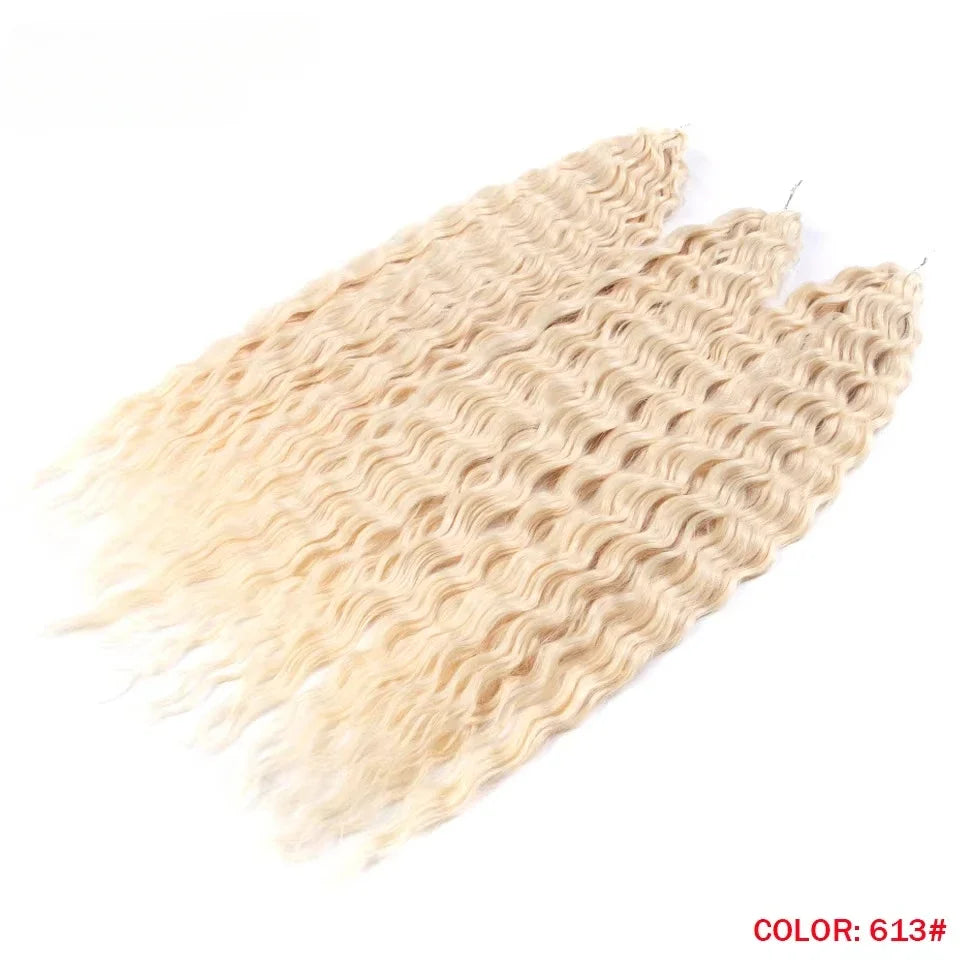 22 Inch Ombre Blonde Rainbow Water Wave Crochet Hair – 300g Synthetic Curly Braiding Extensions