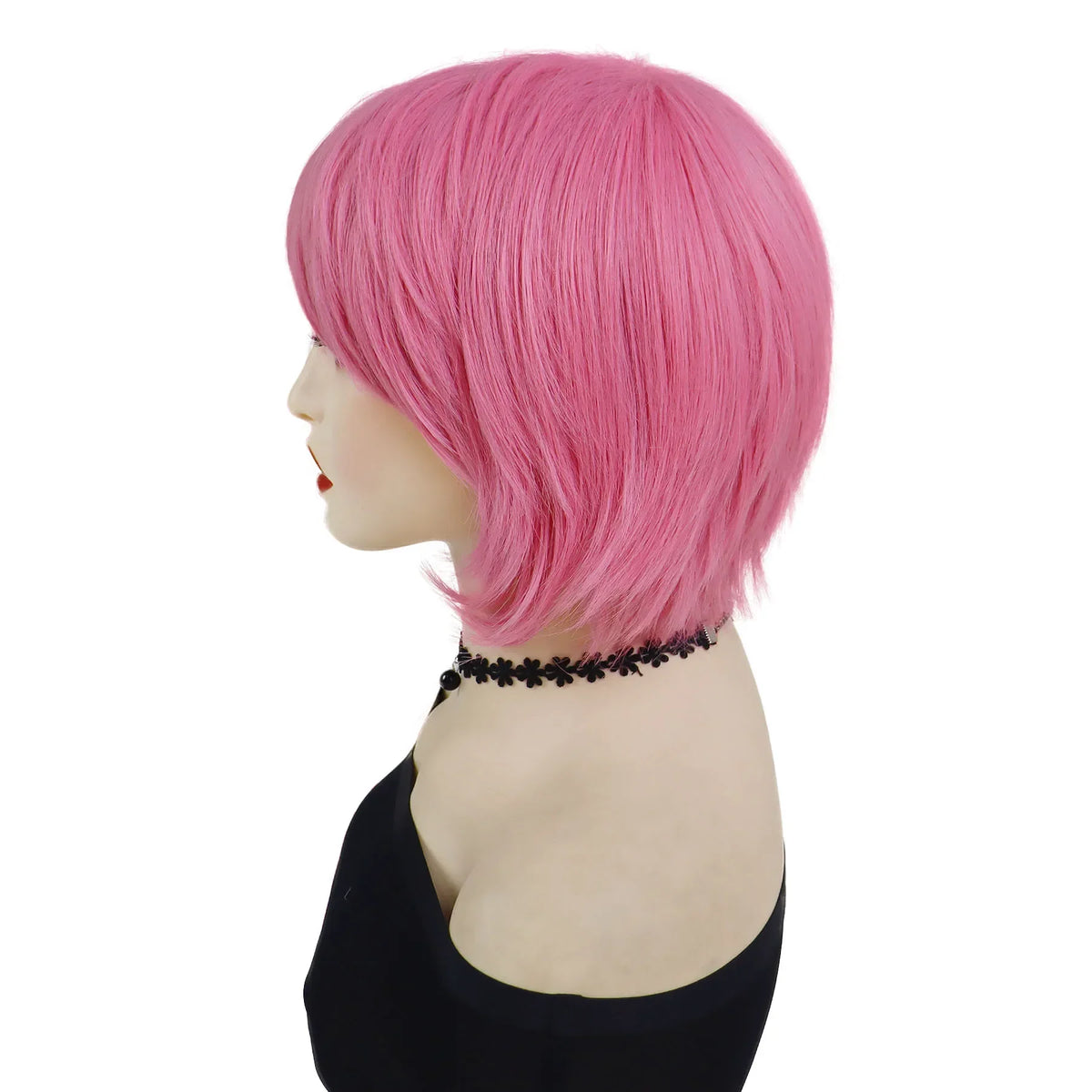 Short Pink Straight Synthetic Cosplay Wig with Bangs – Costume Wig for Women