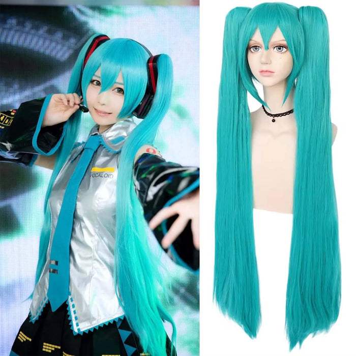 Long Teal Twin Tail Cosplay Wig with Bangs – Anime Synthetic Costume Wig