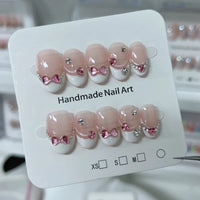 10pcs Blue Nude Cat Eye Press-On Nails, Short Almond Shiny Finish with Rhinestone Accent