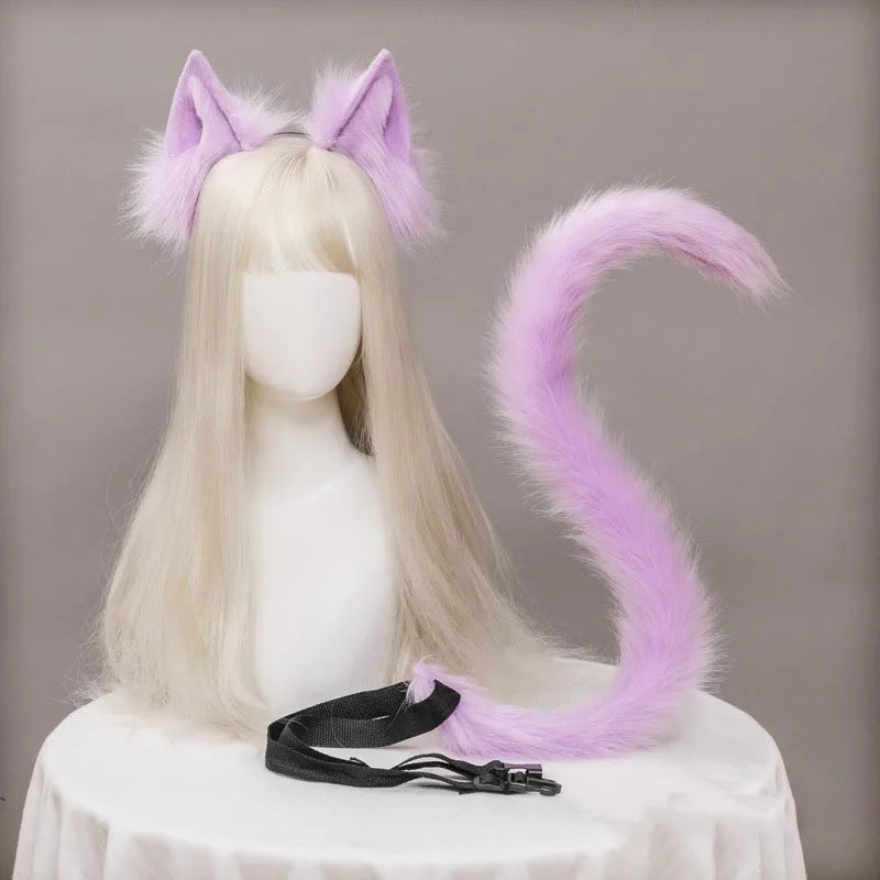 Plush Cat Ears Realistic Lolita Headband Cat Tail Cosplay Accessories Hand-made Simulation Animal Ears Halloween Headwear Kawaii