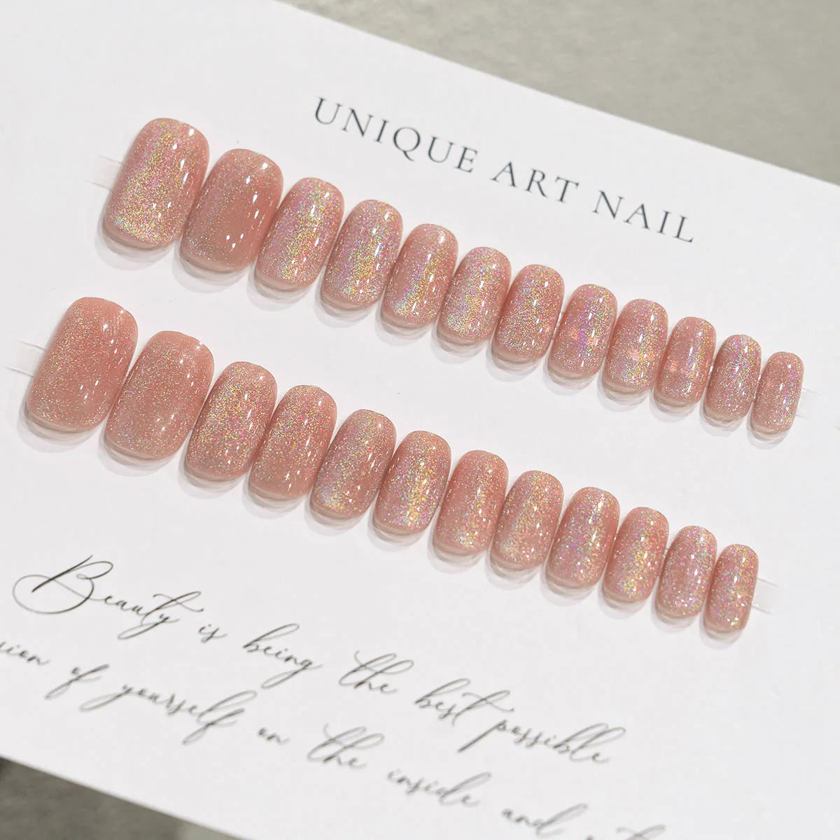 24Pcs Medium Short Square False Nails Glittering Nail Art White Wearable Fake Nail Silver French Full Cover Press on Nail Tips