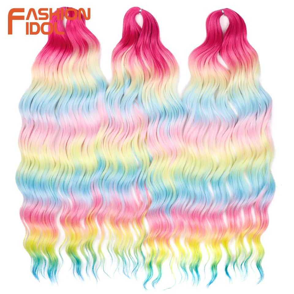 24 Inch Synthetic Hair Water Wave Braiding Hair Extensions Ombre Blonde Deep Wave Afro Curl Twist Crochet Hair for Women
