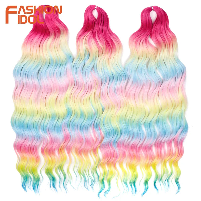 24 Inch Synthetic Hair Water Wave Braiding Hair Extensions Ombre Blonde Deep Wave Afro Curl Twist Crochet Hair for Women