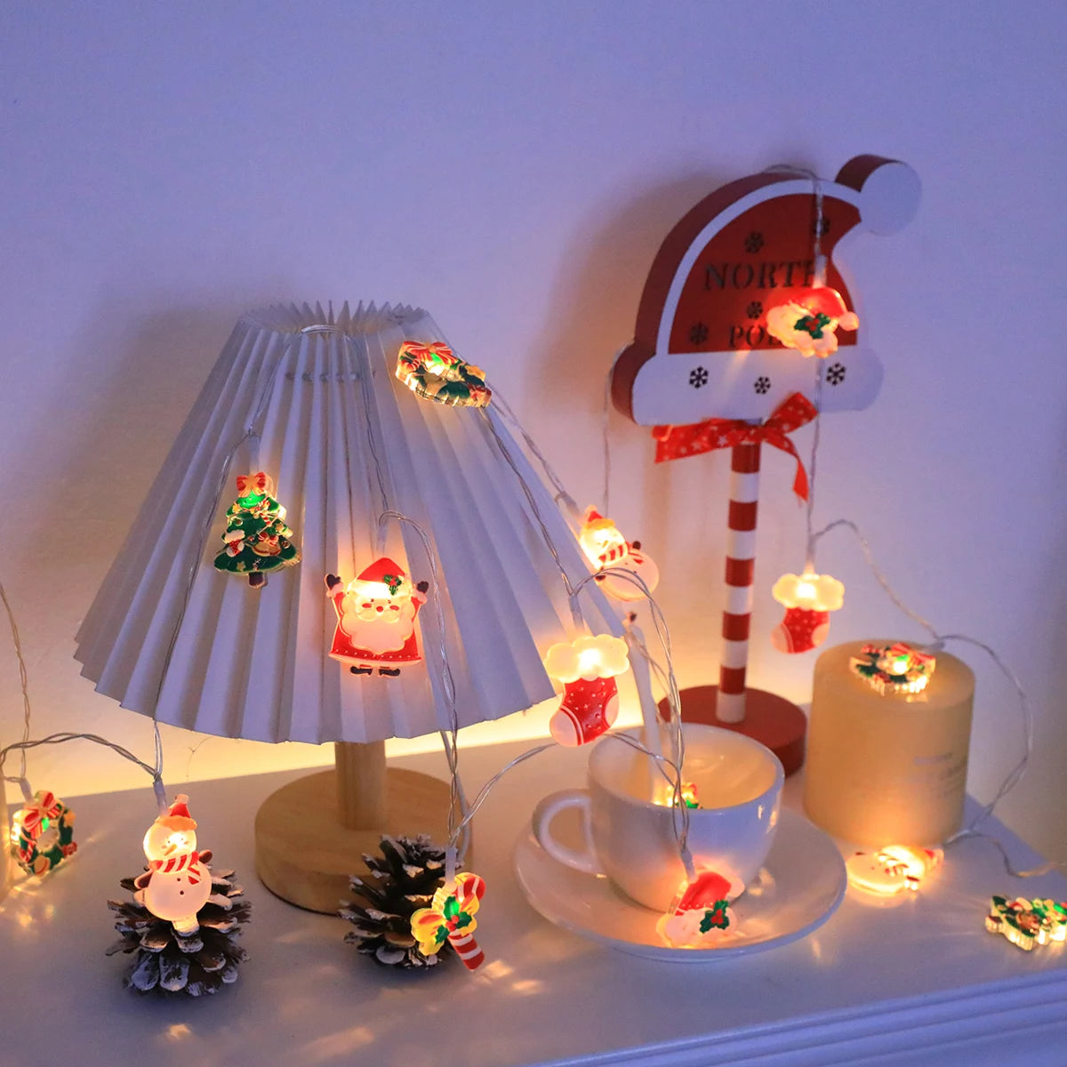 LED Christmas String Lights，with Santa/Snowman/Candy Cane/Christmas Stocking/Snowflake Designs, for Christmas Party/Indoor/Tree