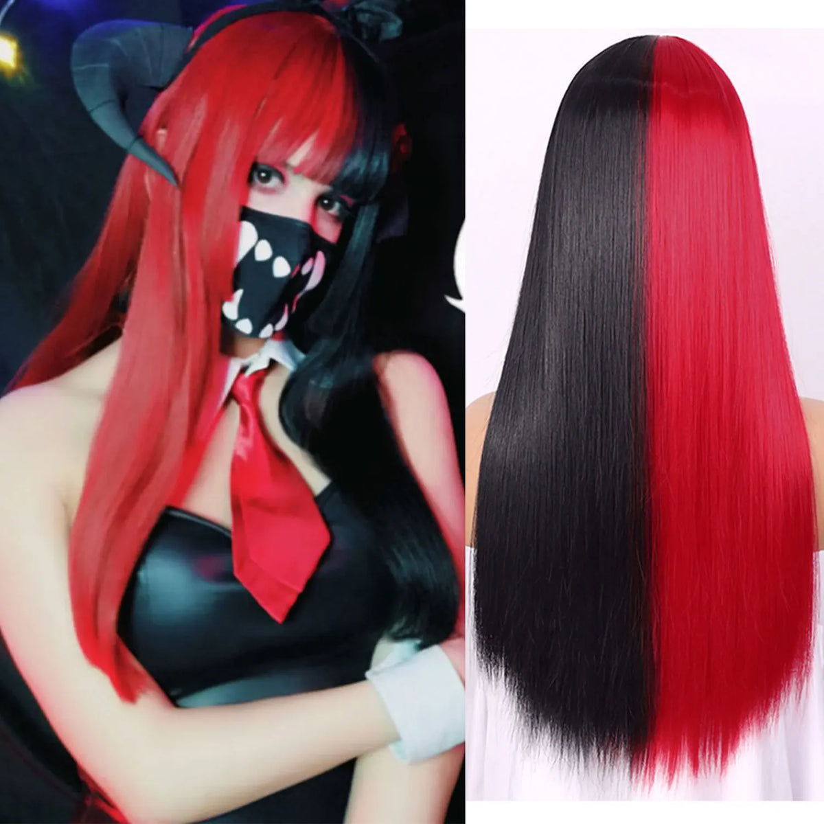 Synthetic Straight Wigs with Bangs Long Silky Heat Resistant Fiber Hair Full Machine Wig Cosplay Party Wig For Fashion Women