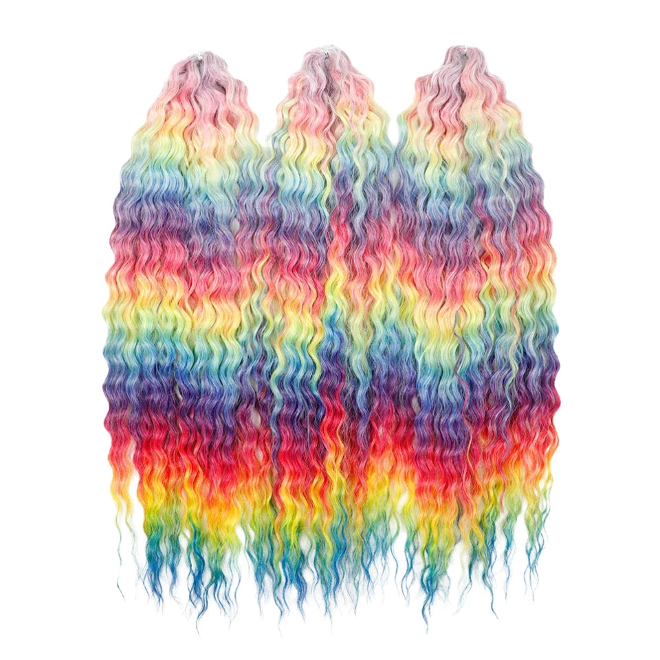 22 Inch Ombre Blonde Rainbow Water Wave Crochet Hair – 300g Synthetic Curly Braiding Extensions