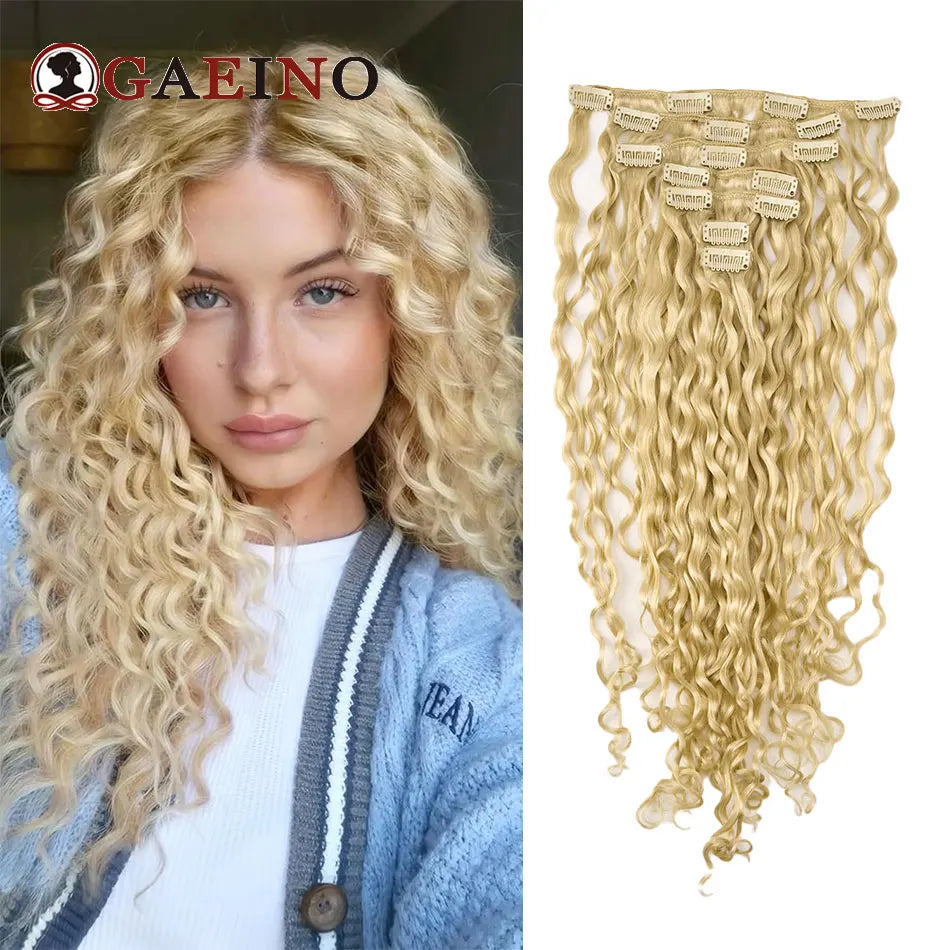Curly Water Wave Human Hair Clip-Ins – 7 Pieces