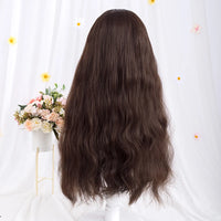 Long Wavy Brown Synthetic Wig with Bangs – Heat Resistant Natural Look Wig for Women, Halloween, Christmas & Daily Wear