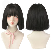 Short Black Bob Wig with Bangs – Synthetic Heat-Resistant Daily Wear Wig