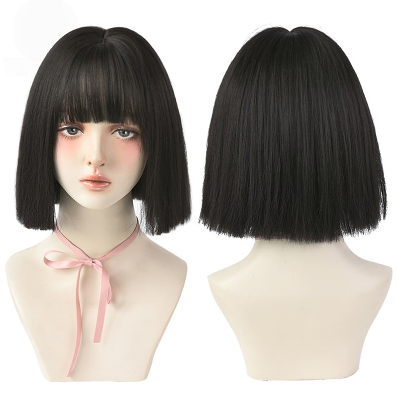 Short Black Bob Wig with Bangs – Synthetic Heat-Resistant Daily Wear Wig