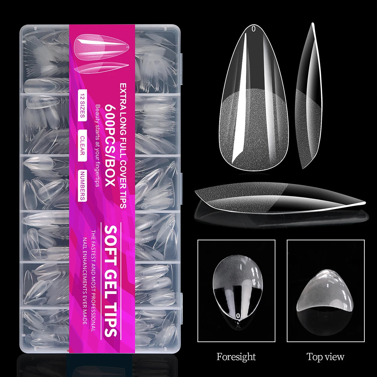 600PCS Short Almond Soft Gel Nail Tips Full Cover – Press On False Nail Tips for Acrylic Nails