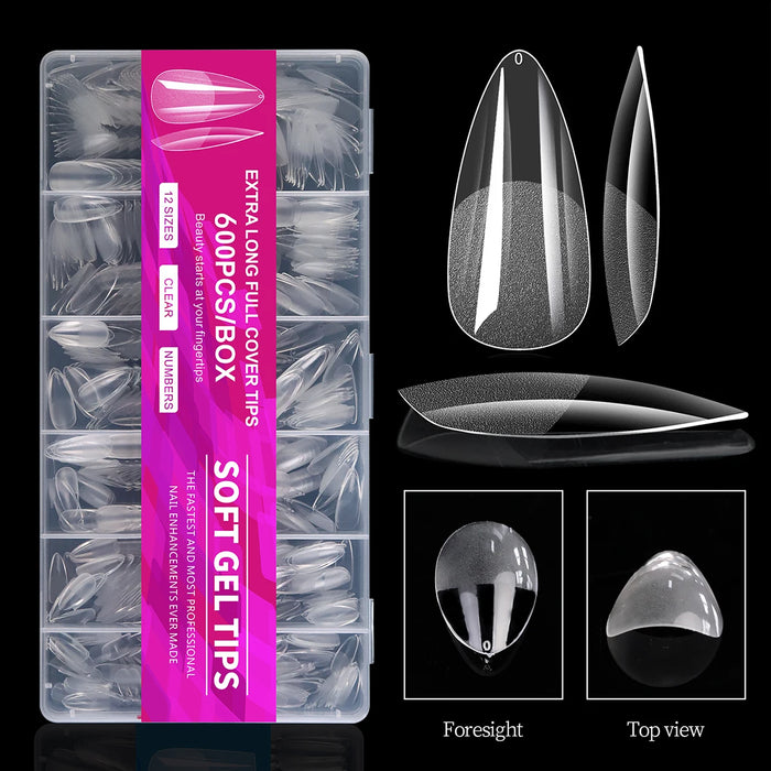 600PCS Short Almond Soft Gel Nail Tips Full Cover – Press On False Nail Tips for Acrylic Nails