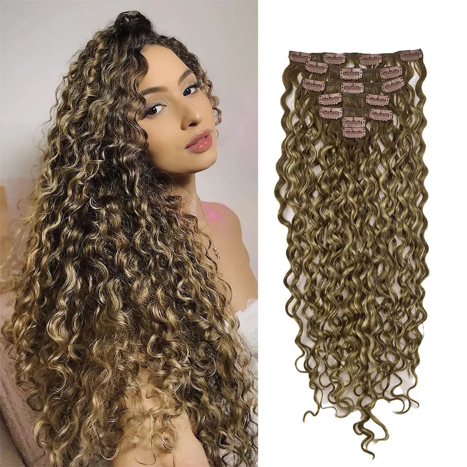 Curly Water Wave Human Hair Clip-Ins – 7 Pieces