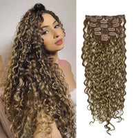 Curly Water Wave Human Hair Clip-Ins – 7 Pieces