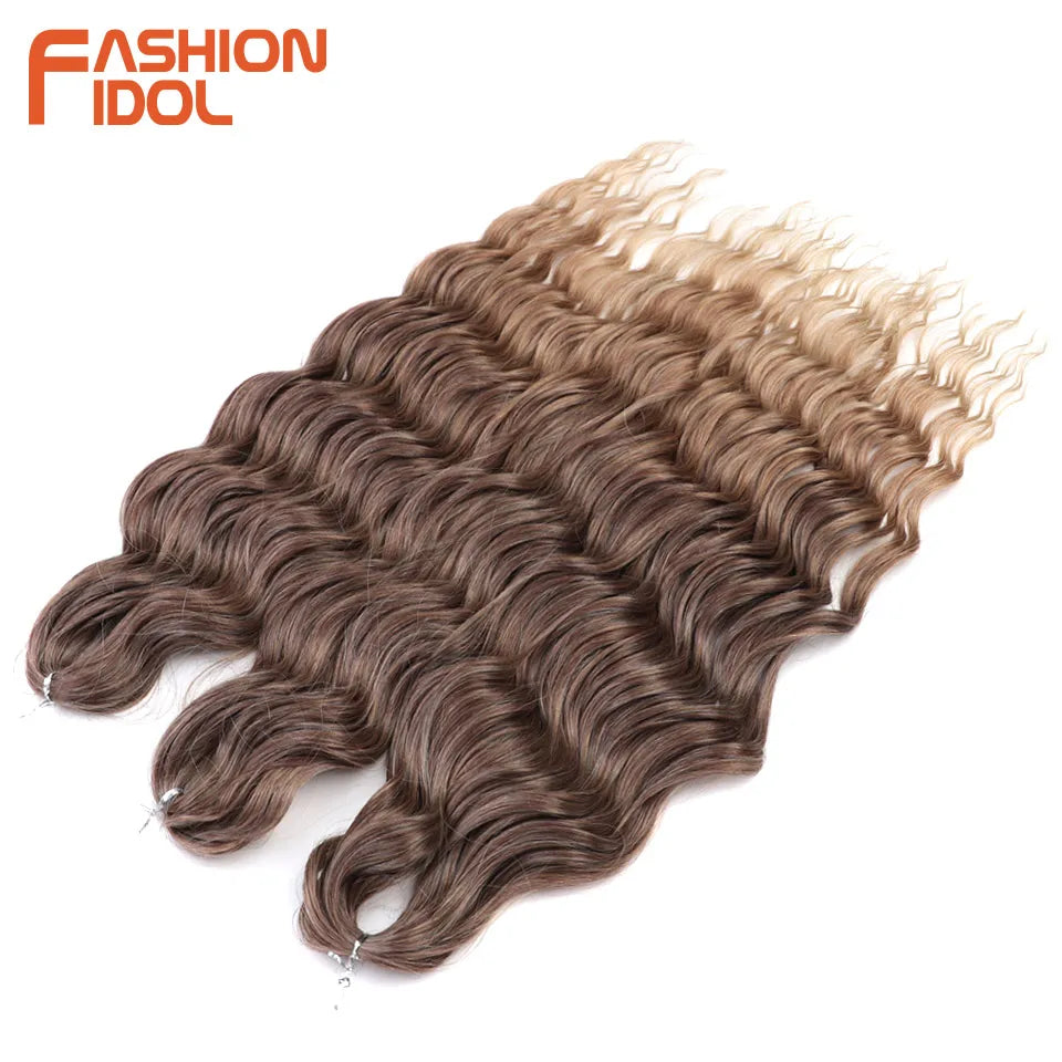 24 Inch Synthetic Hair Water Wave Braiding Hair Extensions Ombre Blonde Deep Wave Afro Curl Twist Crochet Hair for Women