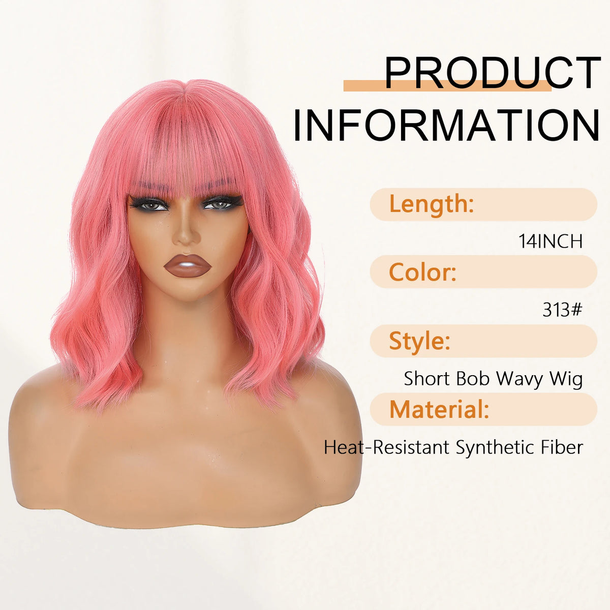 14inch Short Wavy Bob Synthetic Wig with Air Bangs Heat Resistance Shoulder Length Curled Wigs for Daily Use Cosplay for Women