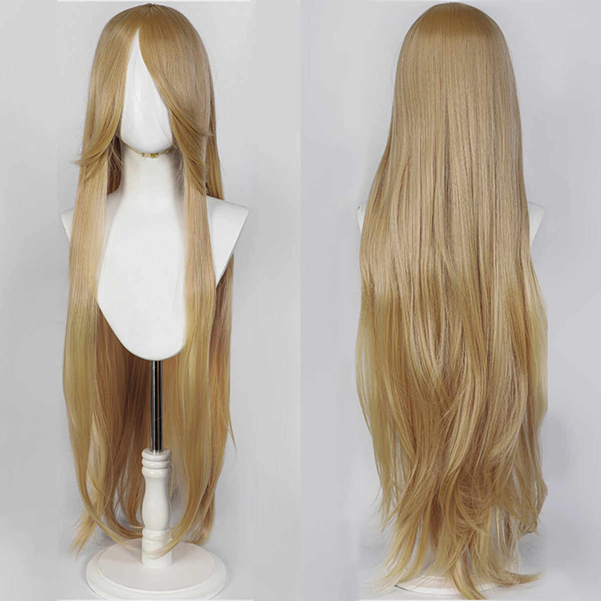 100cm Long Straight Synthetic Wig with Bangs – Pink Purple Cosplay Wig for Women