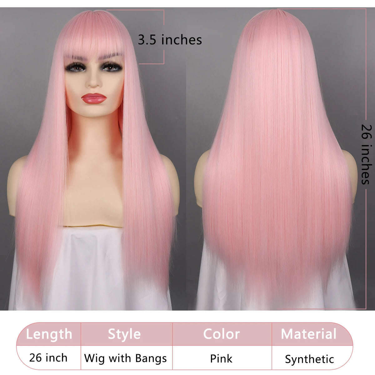 Synthetic Straight Wigs with Bangs Long Silky Heat Resistant Fiber Hair Full Machine Wig Cosplay Party Wig For Fashion Women