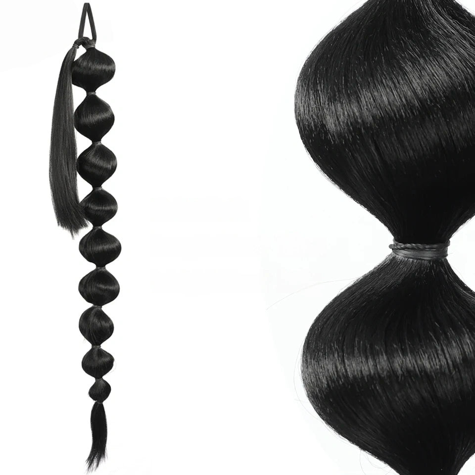 Synthetic Bubble Ponytail Wrap-Around Lantern Hair Extension – Long Afro Bubble Braids, Black & Brown