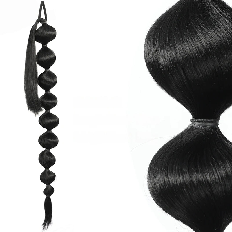 Synthetic Bubble Ponytail Wrap-Around Lantern Hair Extension – Long Afro Bubble Braids, Black & Brown