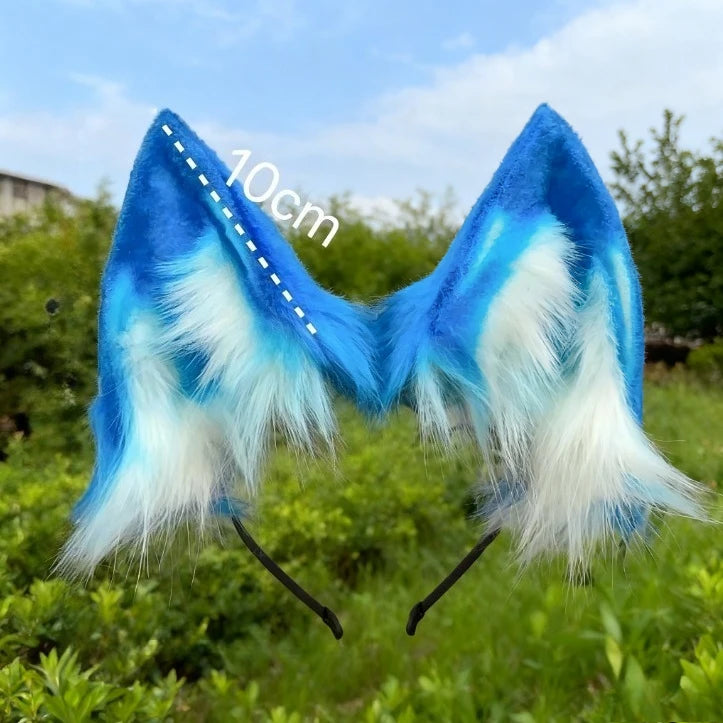 New Hand Made Work Halloween French Blue Wolf King Ears Hairhoop Tail Set Anime DIY Costume Accessories Cosplay Custom Made