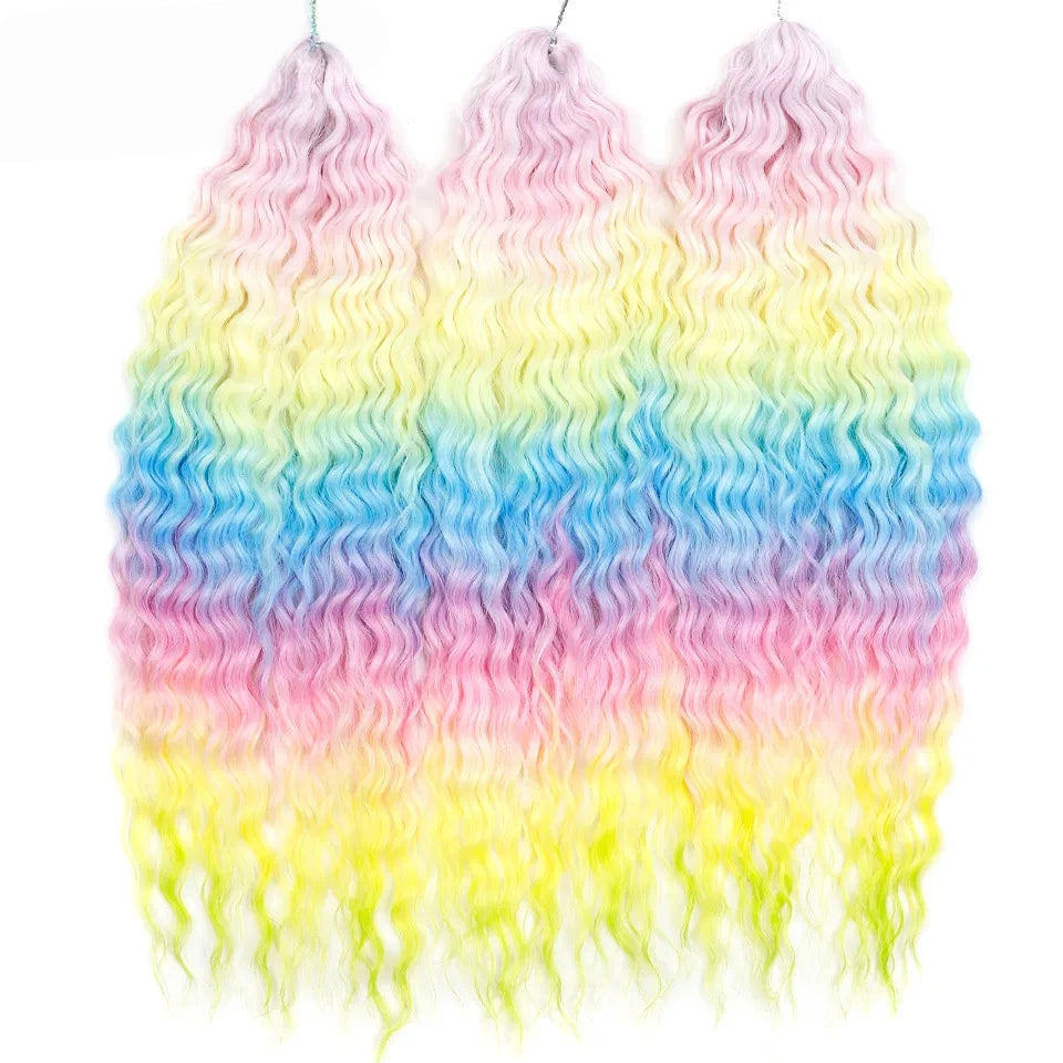 24 Inch Water Wave Crochet Braiding Hair Pink Blonde Synthetic Hair Extensions for Black Women