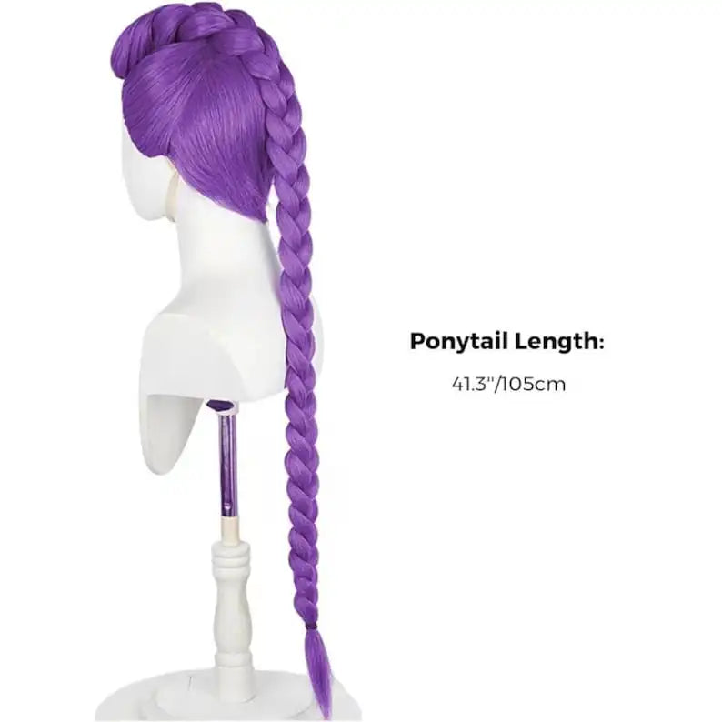 Anime Inspired Purple Braided Ponytail Wig – Long High Ponytail Cosplay Wig with Bangs Synthetic Hair