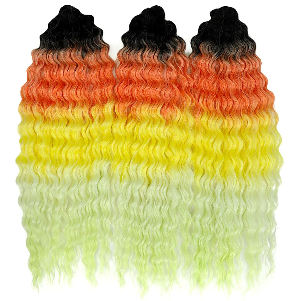 24 Inch Water Wave Crochet Braiding Hair Pink Blonde Synthetic Hair Extensions for Black Women