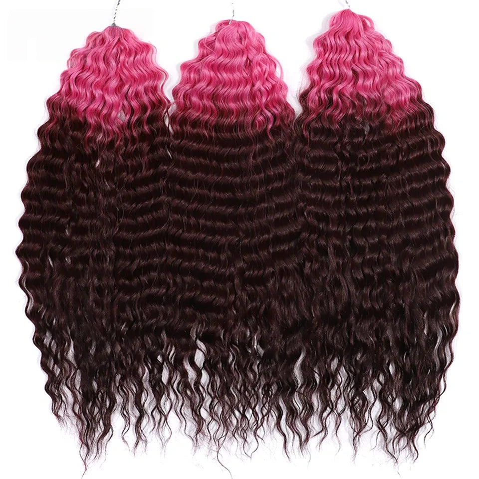 24 Inch Water Wave Crochet Braiding Hair Pink Blonde Synthetic Hair Extensions for Black Women