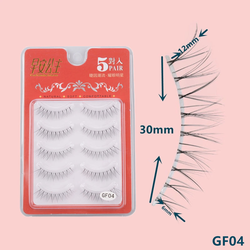 5pairs Natural False Eyelashes Thin Band Short HandMade Lighte Soft EyelashCosplay Korean Fashion Wispy Extension Makeup Tools