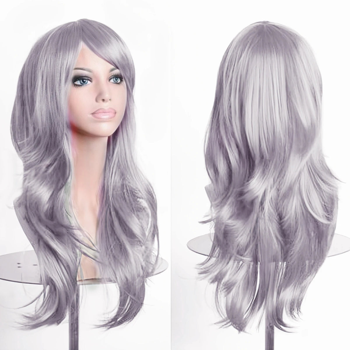 Soowee 70cm Long Synthetic Wigs Pink Purple Cosplay Wig Wavy Halloween Costume Hair Fake Hairpieces for Women