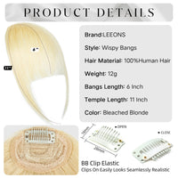 100% Human Hair Bangs for Women Natural Hair Clip in Air Bangs Natural Black Blonde Brown Invisible Fake Hair Bangs