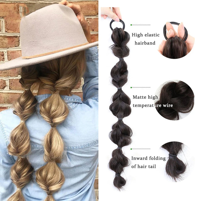 LM Synthetic Bubble Twist Ponytail High Elastic Wig Woman Hair Side Natural Lantern Braid Black Hous tail Hairpiece