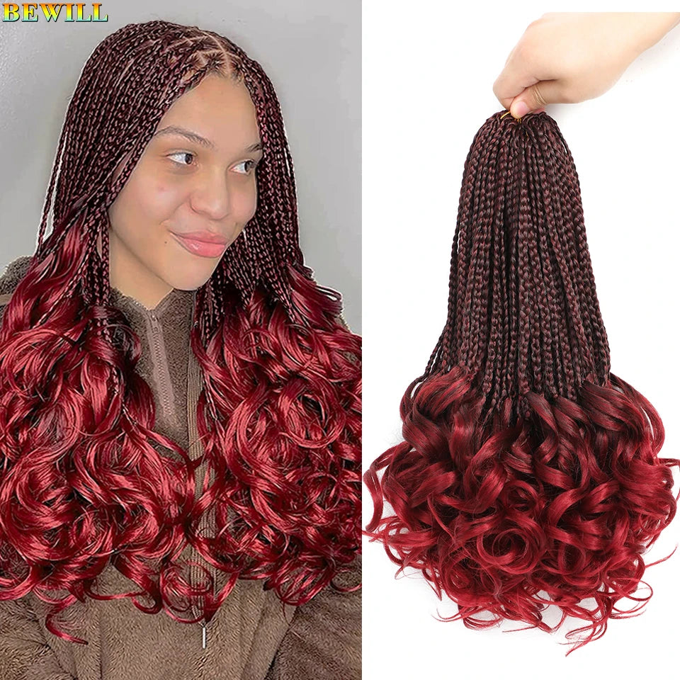 14’’ Synthetic French Curls Crochet Hair Braids Kid-Friendly Ombre Brown to Blonde French Curl Box Braids with Bouncy Curly Ends