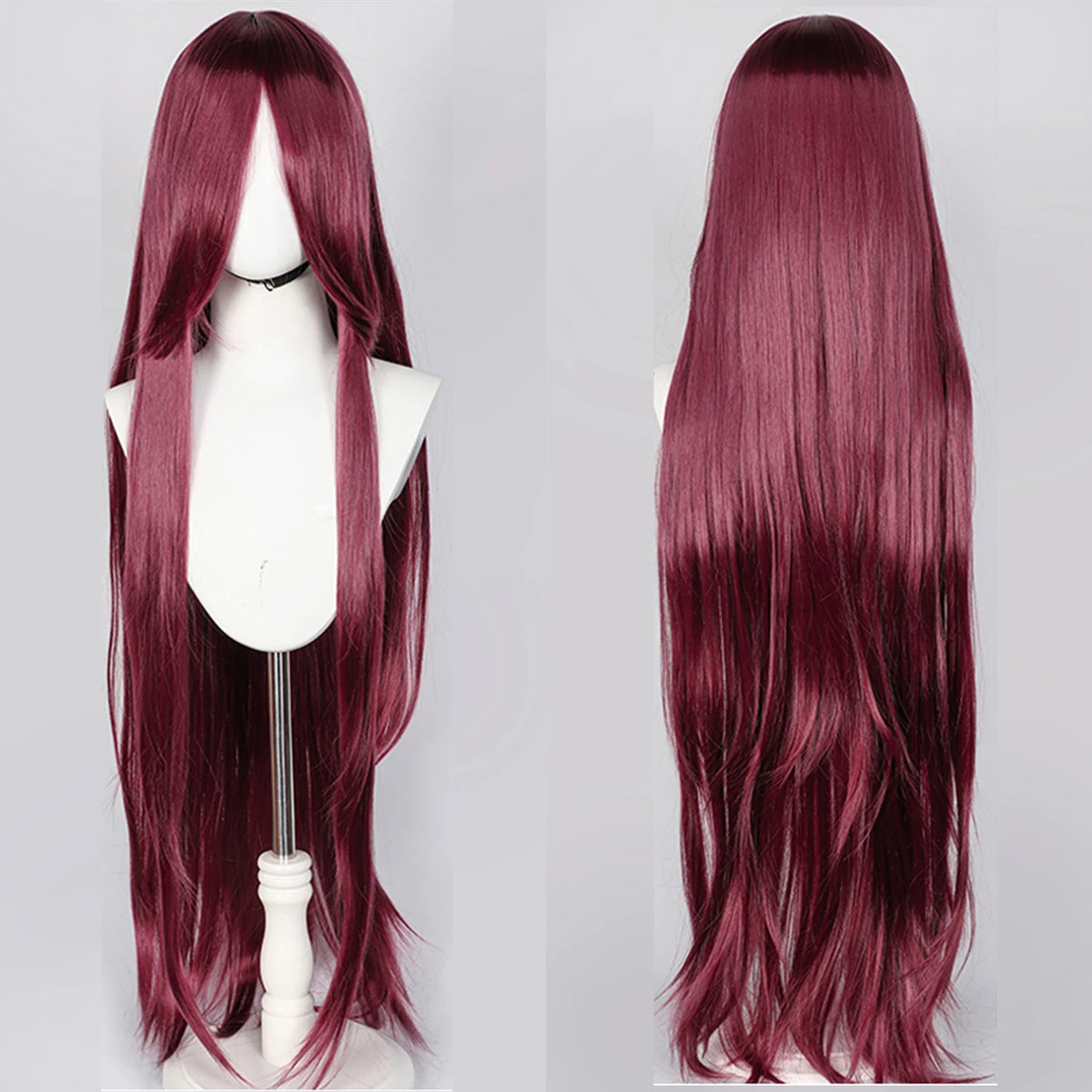 100cm Long Straight Synthetic Wig with Bangs – Pink Purple Cosplay Wig for Women