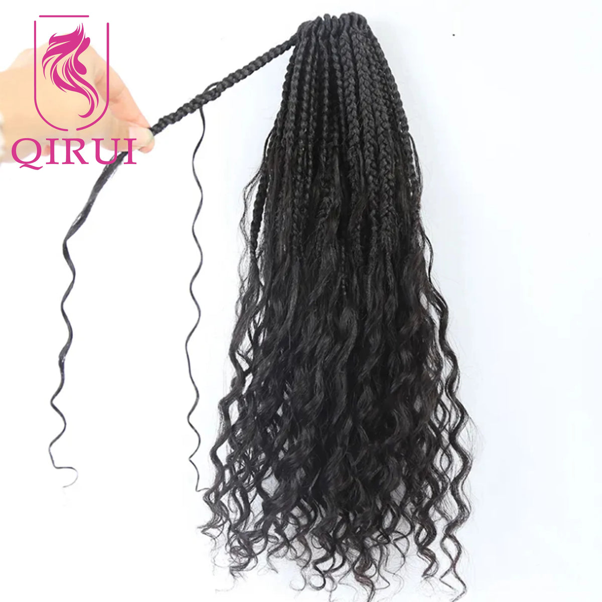 Boho Box Braids with Human Hair Curls – Pre-Looped
