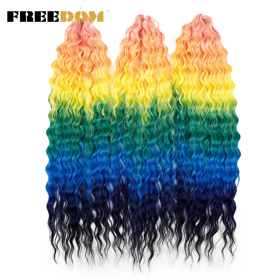 22 Inch Ombre Blonde Rainbow Water Wave Crochet Hair – 300g Synthetic Curly Braiding Extensions