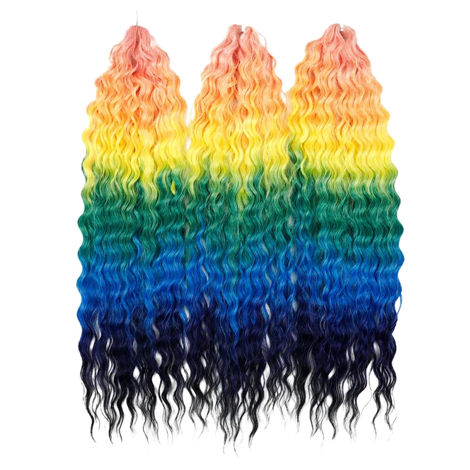 22 Inch Ombre Blonde Rainbow Water Wave Crochet Hair – 300g Synthetic Curly Braiding Extensions