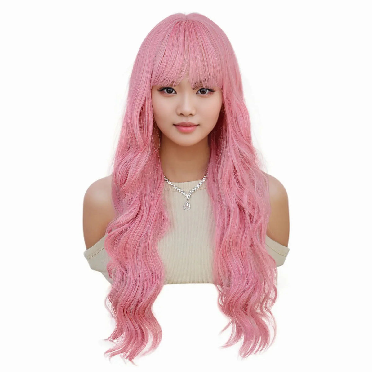 28 Inch Long Pink Wavy Synthetic Wig – Curly Cosplay Wig for Women