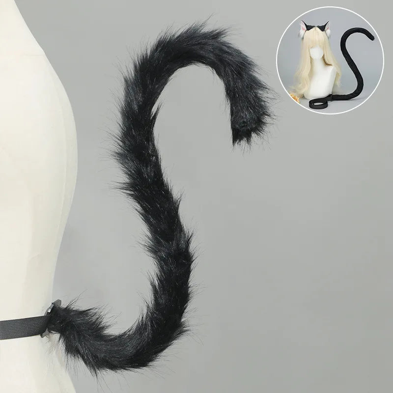 Handmade Plush Cat Ear Headband & Tail Set – Realistic Animal Cosplay Kit for Anime, Halloween & Furry Events